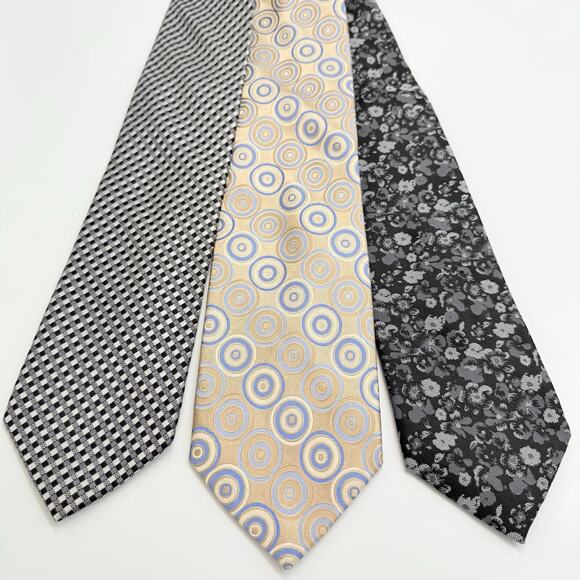 Lot (3) Michael Kors Necktie Mens Tie Multicolor Check Floral Geometric Silk 59" - Picture 1 of 8